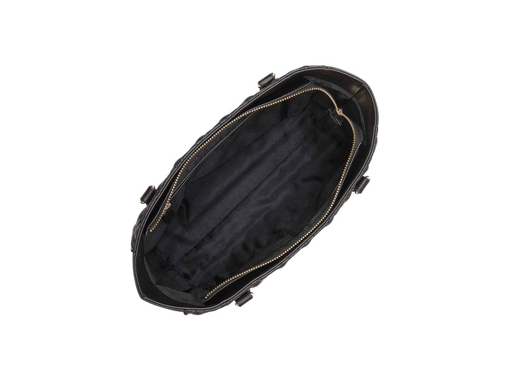 Bolso tote negro acolchado de Nine West con asas de cadena dorada.