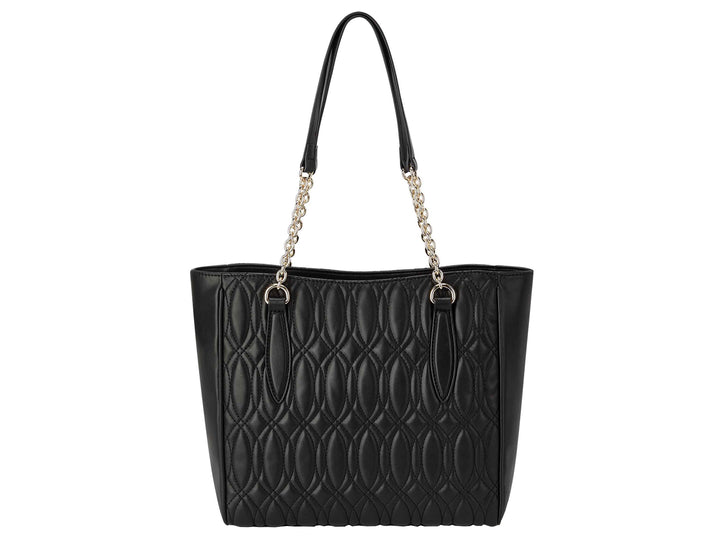 Bolso tote negro acolchado de Nine West con asas de cadena dorada.