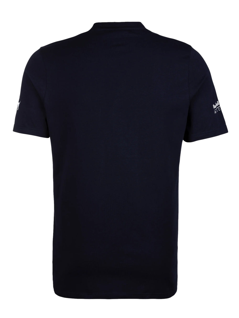Camiseta deportiva PUMA color azul marino con estampado de Checo Pérez y gráfico de toro en amarillo y blanco.