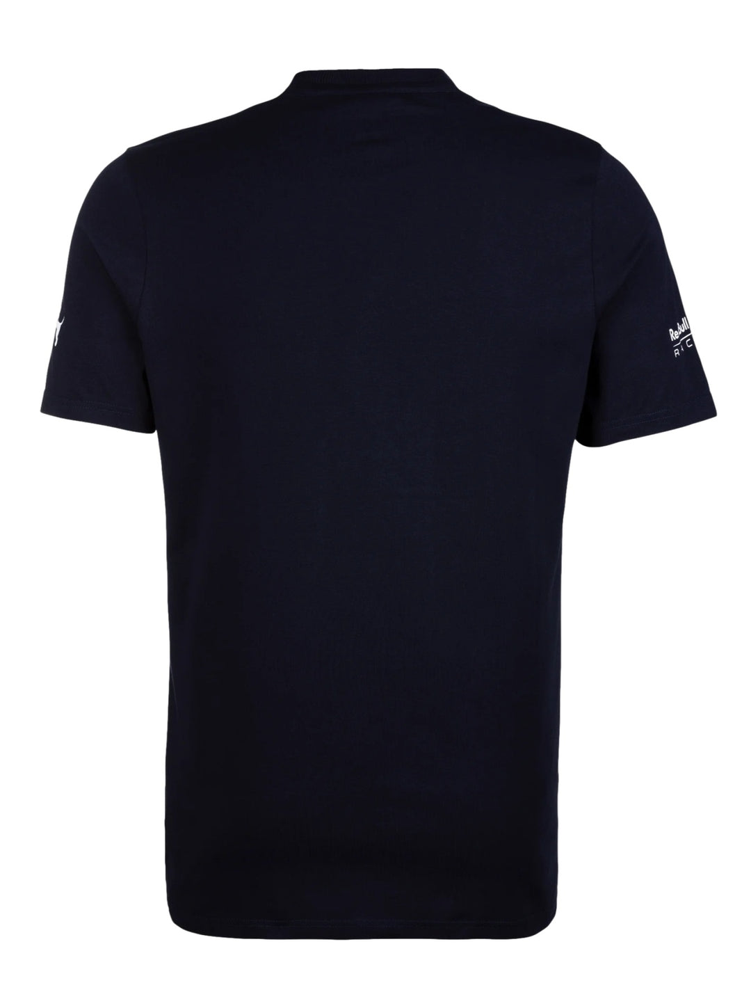 Camiseta deportiva PUMA color azul marino con estampado de Checo Pérez y gráfico de toro en amarillo y blanco.