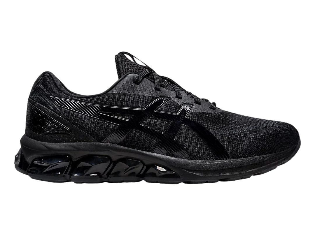 Tenis deportivos ASICS Gel-Quantum 180 VII en color negro total, vista lateral.