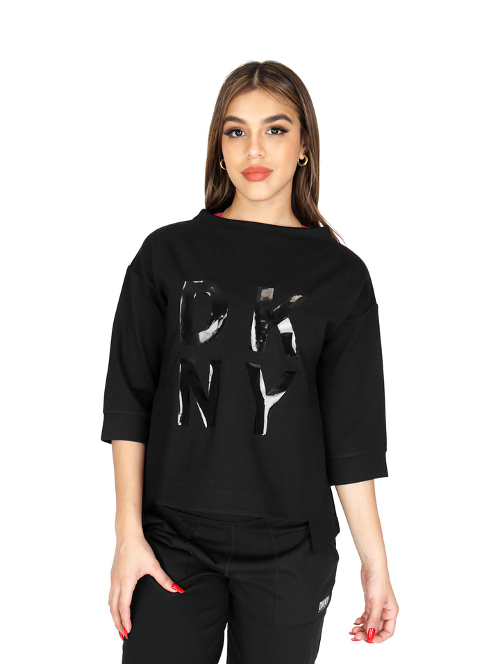 Playera DKNY Logo Lacquer Negro y Blanco para Mujer