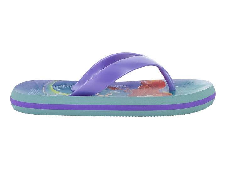 Sandalia de dedo para niña en color verde y morado con estampado de sirena.