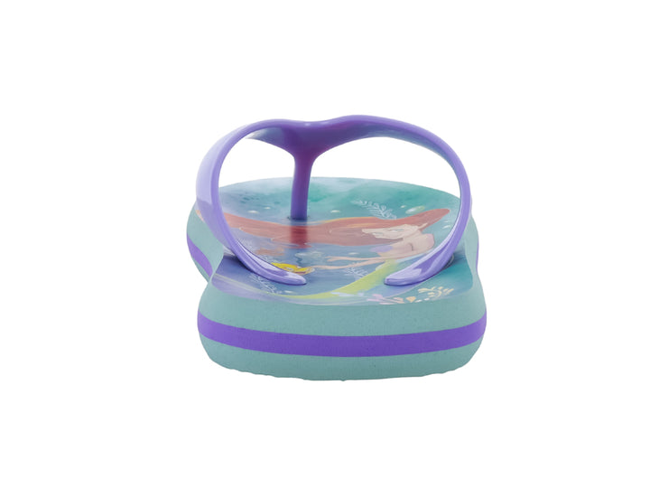 Sandalia de dedo para niña en color verde y morado con estampado de sirena.