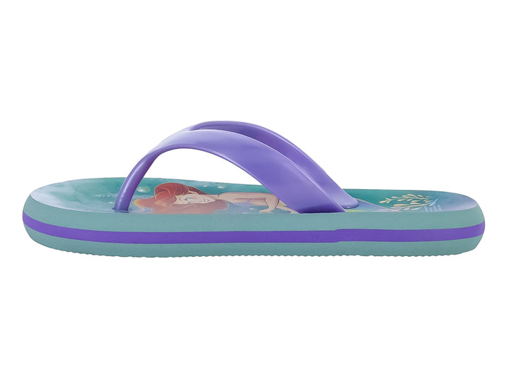 Sandalia de dedo para niña en color verde y morado con estampado de sirena.