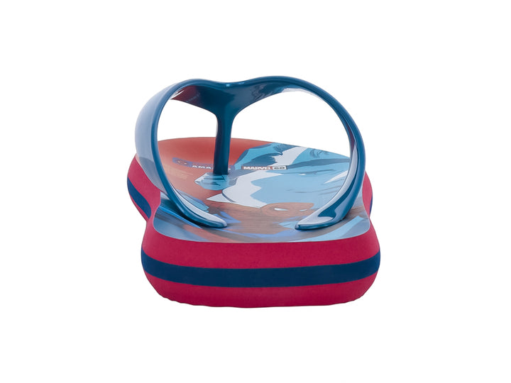 Sandalias infantiles de dedo con diseño de Spiderman en colores azul y rojo.
