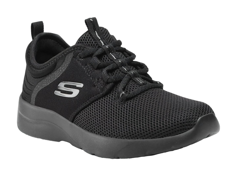 Tenis deportivos Skechers Dynamight 2.0 en color negro total con acabado en malla.