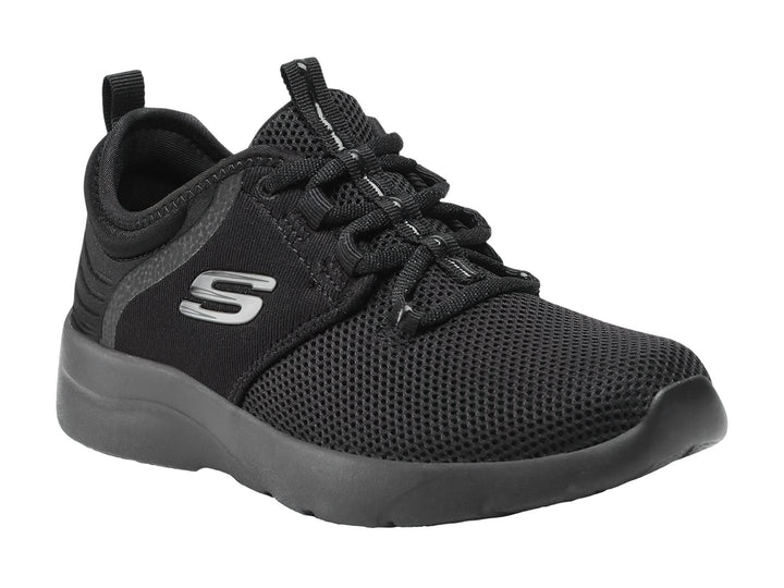 Tenis deportivos Skechers Dynamight 2.0 en color negro total con acabado en malla.