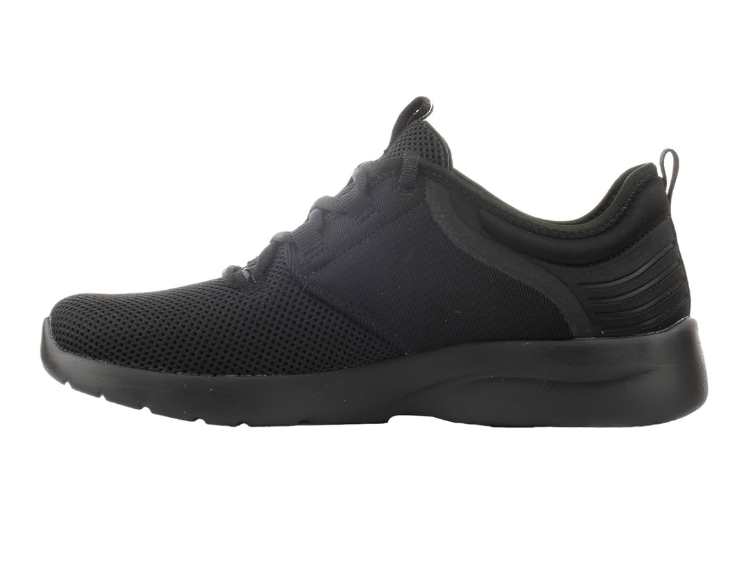Tenis deportivos Skechers Dynamight 2.0 en color negro total con acabado en malla.