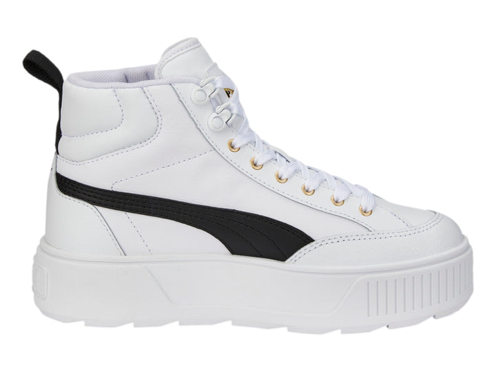 Tenis PUMA Carmen Mid blancos con suela de plataforma y detalle lateral negro.