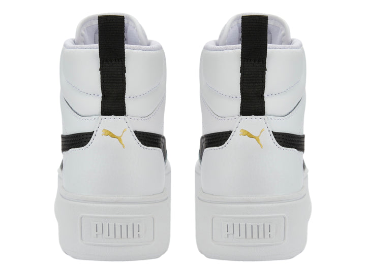 Tenis PUMA Carmen Mid blancos con suela de plataforma y detalle lateral negro.