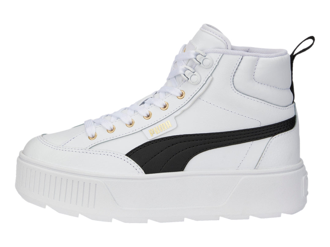 Tenis PUMA Carmen Mid blancos con suela de plataforma y detalle lateral negro.