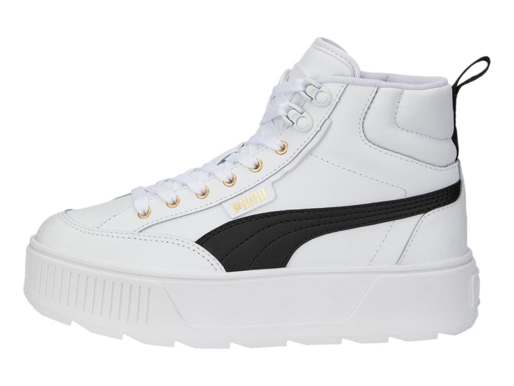 Tenis PUMA Carmen Mid blancos con suela de plataforma y detalle lateral negro.