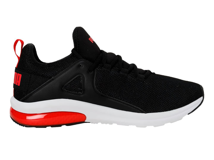 Tenis PUMA Electron 2.0 color negro con suela blanca y detalle rojo en el talón.