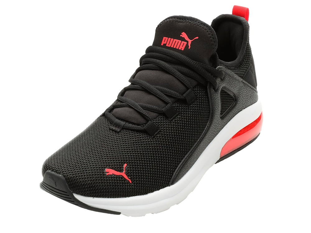 Tenis PUMA Electron 2.0 color negro con suela blanca y detalle rojo en el talón.