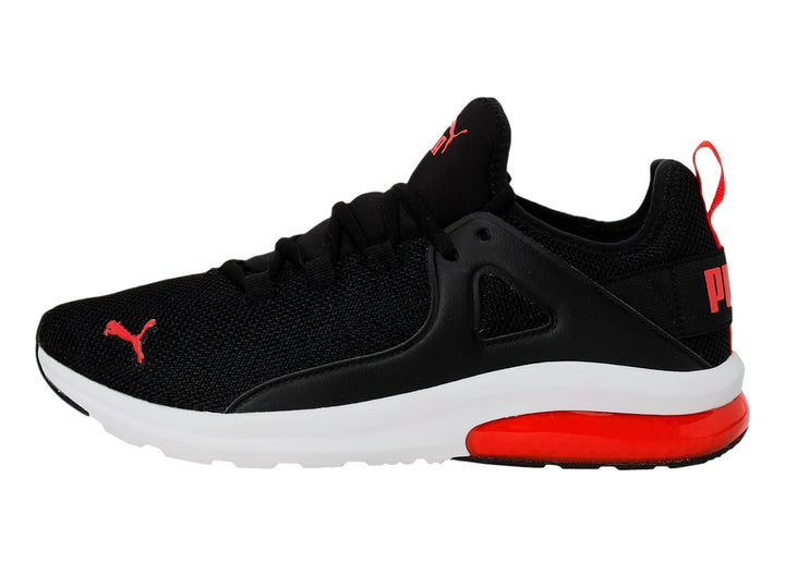 Tenis PUMA Electron 2.0 color negro con suela blanca y detalle rojo en el talón.
