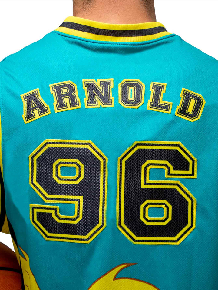 Hombre vistiendo un jersey de basquetbol color verde con detalles en amarillo y negro de la marca Boroni.