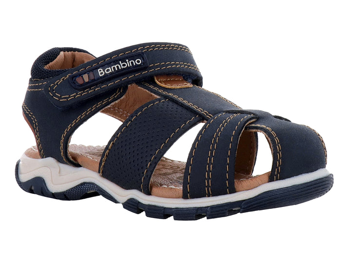 Sandalias infantiles Teen Bambino color azul marino con suela blanca y cierre de velcro.