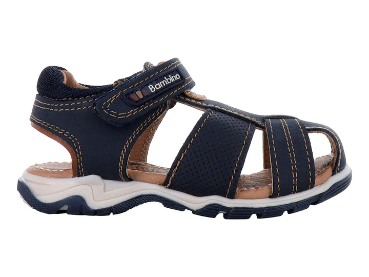 Sandalias infantiles Teen Bambino color azul marino con suela blanca y cierre de velcro.