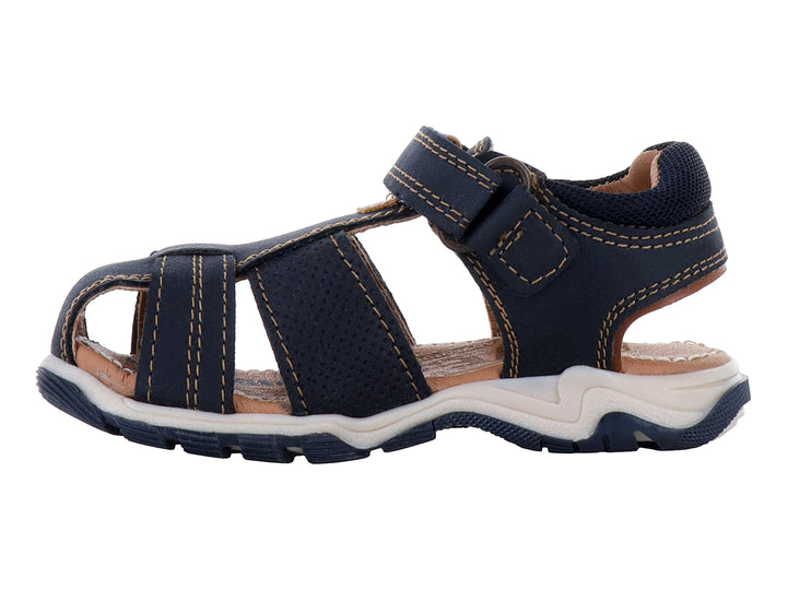 Sandalias infantiles Teen Bambino color azul marino con suela blanca y cierre de velcro.