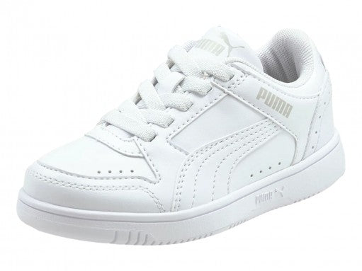 Tenis PUMA Rebound Joy LO AC PS en color blanco total para niños pequeños.