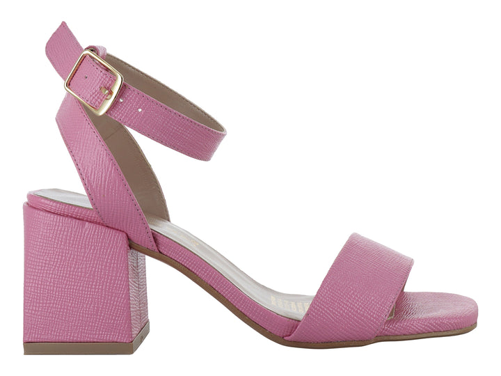 Sandalias Ronay color rosa con tacón cuadrado y correa al tobillo para Mujer.