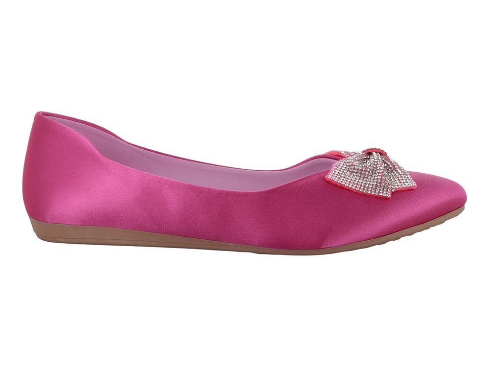 Zapato plano color fiusha con moño decorativo de brillantes en la punta.