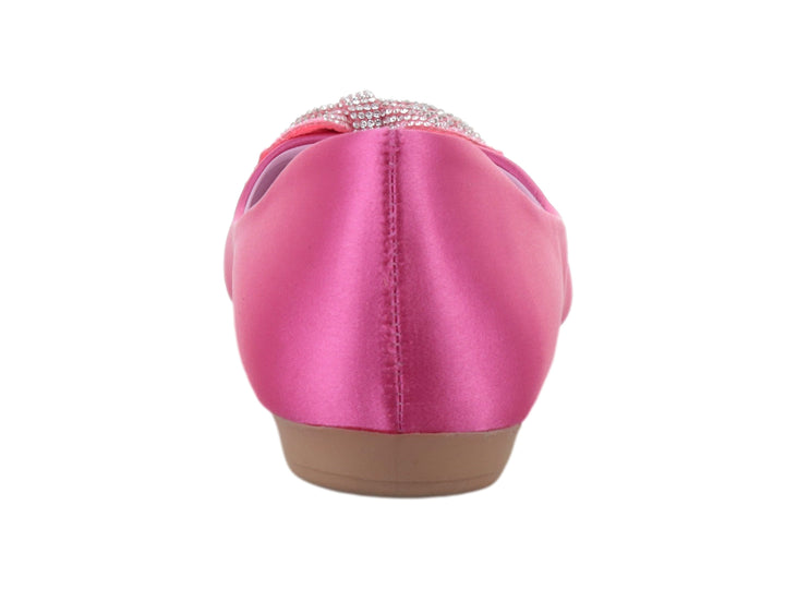 Zapato plano color fiusha con moño decorativo de brillantes en la punta.