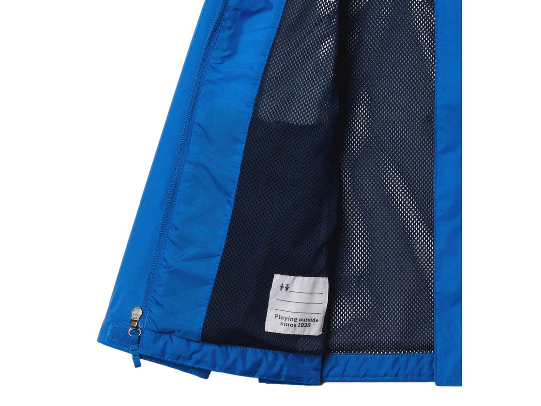 Chaqueta impermeable Columbia color azul brillante con capucha para niños.