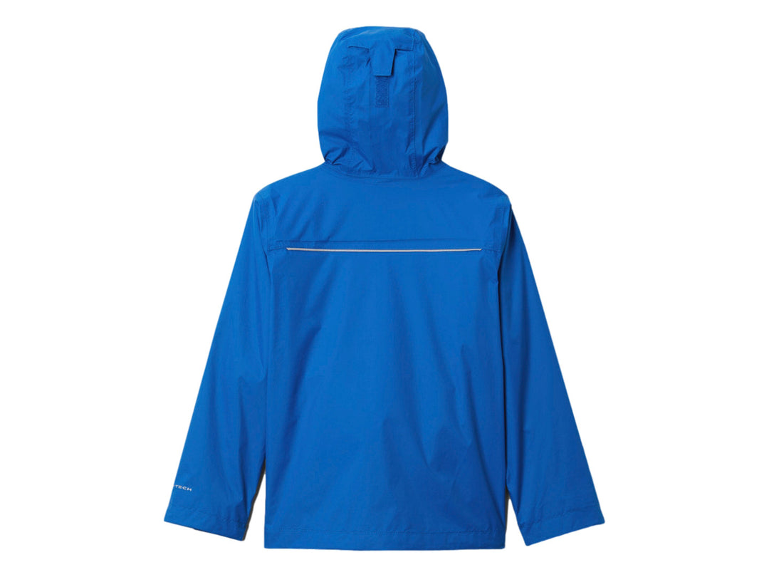 Chaqueta impermeable Columbia color azul brillante con capucha para niños.