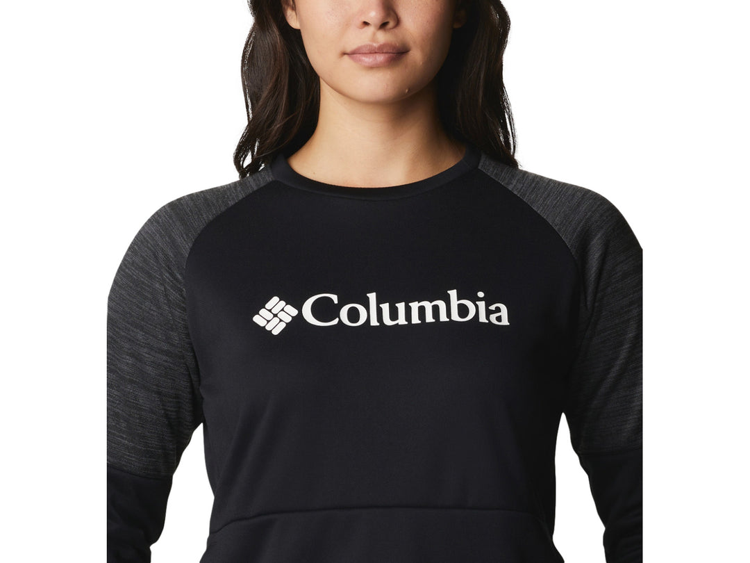 Sudadera deportiva Columbia color negro con detalles en gris oscuro y logotipo blanco en el pecho.
