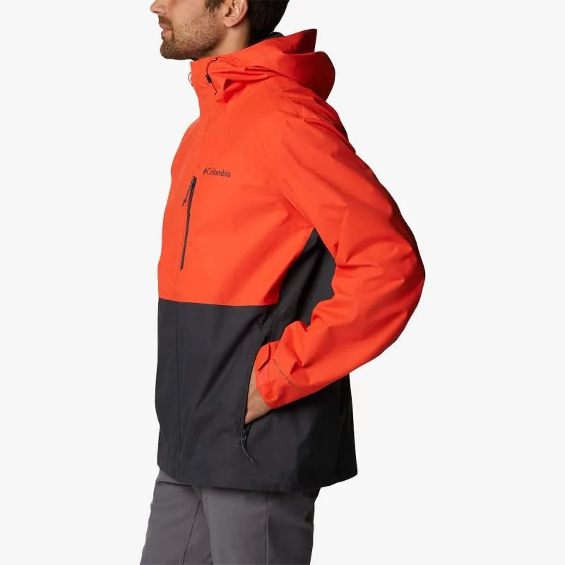Chaqueta Columbia Hikebound bicolor en naranja y gris oscuro con capucha.