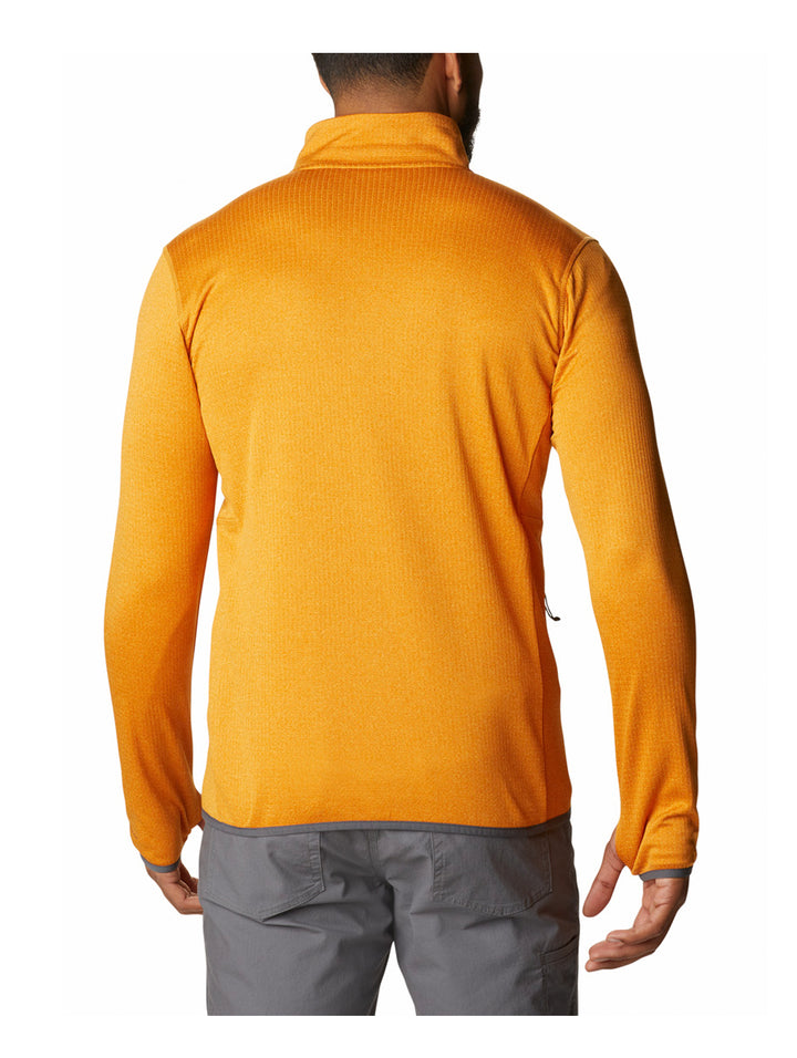 Sudadera Columbia color naranja mango con cierre frontal completo y cuello alto.