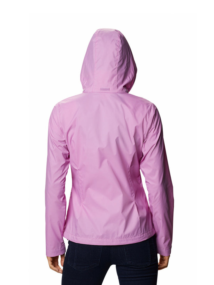 Chaqueta Columbia Switchback III en color rosa blossom para mujer con cierre completo y cuello alto.