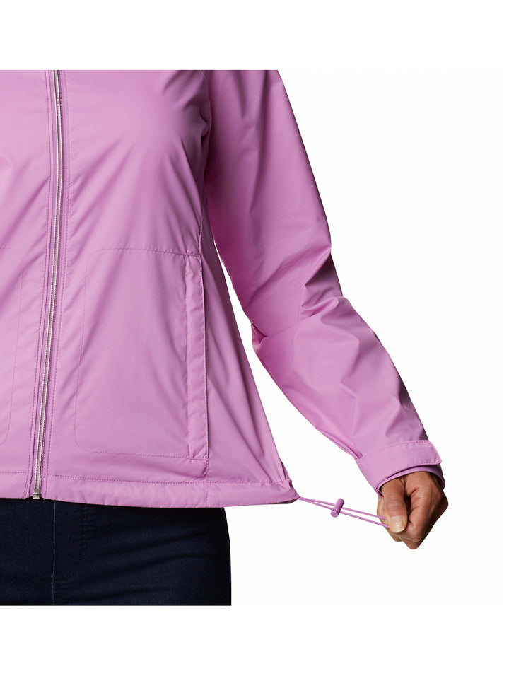Chaqueta Columbia Switchback III en color rosa blossom para mujer con cierre completo y cuello alto.