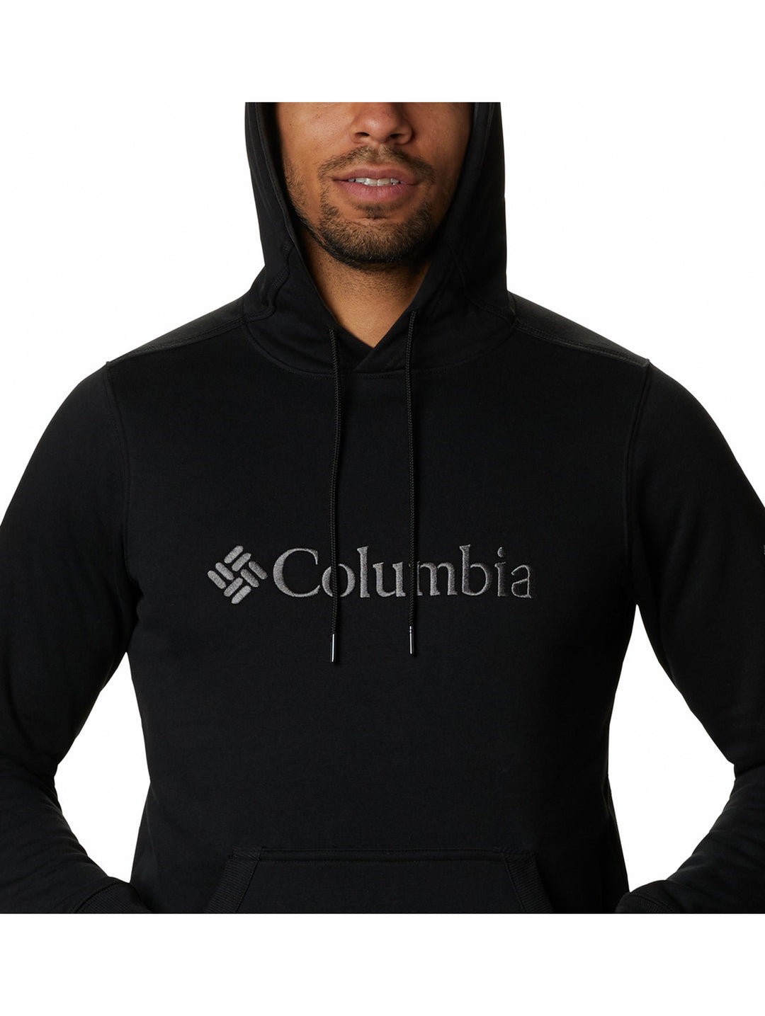 Sudadera con capucha Columbia color negro con logotipo en el pecho y bolsillo delantero.