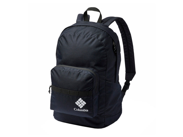 Mochila Columbia Zigzag de 22L en color negro con bolsillo frontal y logotipo blanco.