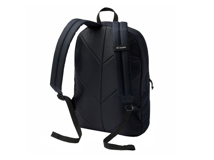 Mochila Columbia Zigzag de 22L en color negro con bolsillo frontal y logotipo blanco.