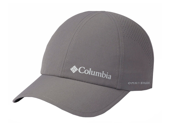 Gorra Columbia color gris City Grey con visera curva y logotipo frontal blanco.