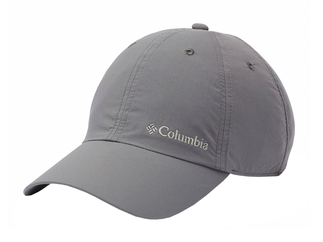Gorra Columbia Tech Shade II en color gris con logotipo bordado en el frente y visera curva.