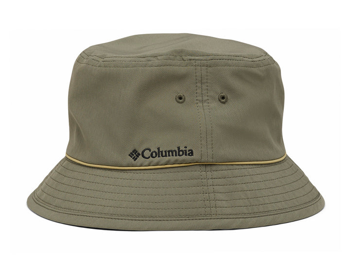 Sombrero tipo bucket Columbia color verde stone green con logo frontal y orificios de ventilación.