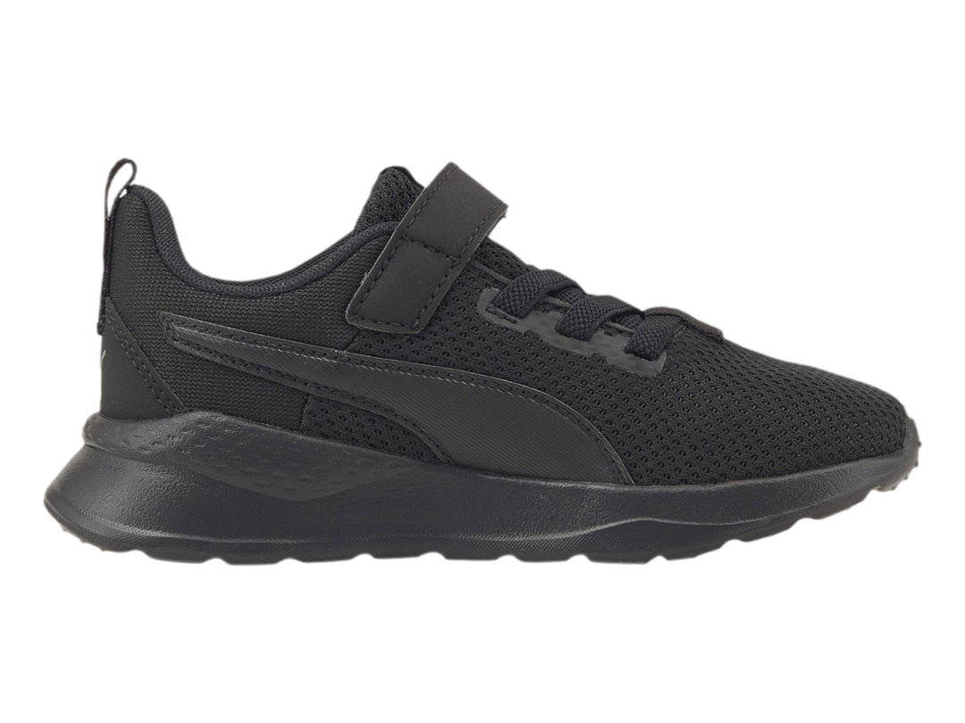 Tenis deportivos PUMA Anzarun Lite AC PS color negro con cierre de velcro y malla transpirable.