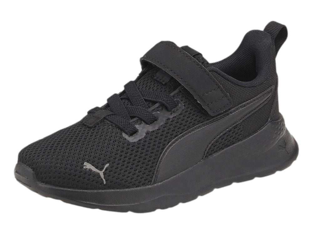 Tenis deportivos PUMA Anzarun Lite AC PS color negro con cierre de velcro y malla transpirable.