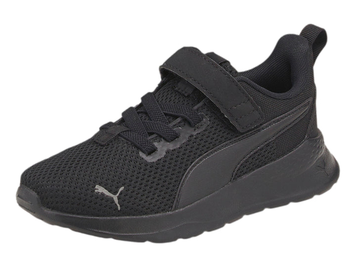 Tenis deportivos PUMA Anzarun Lite AC PS color negro con cierre de velcro y malla transpirable.