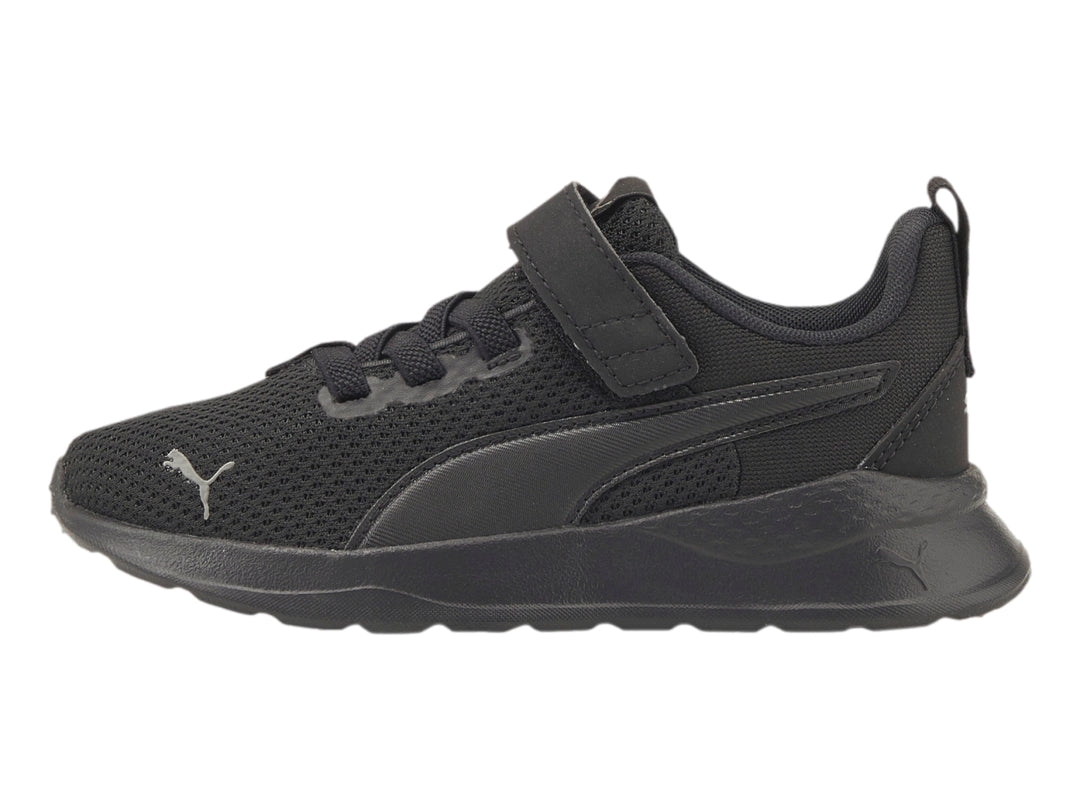 Tenis deportivos PUMA Anzarun Lite AC PS color negro con cierre de velcro y malla transpirable.
