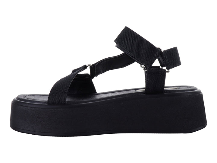 Sandalias de plataforma color negro con correas ajustables para mujer.