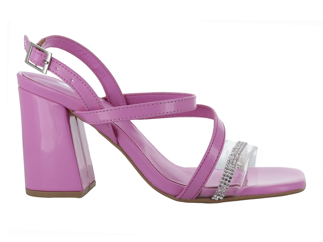 Sandalias Clasben Rosa con Tacón Bloque y Cristales