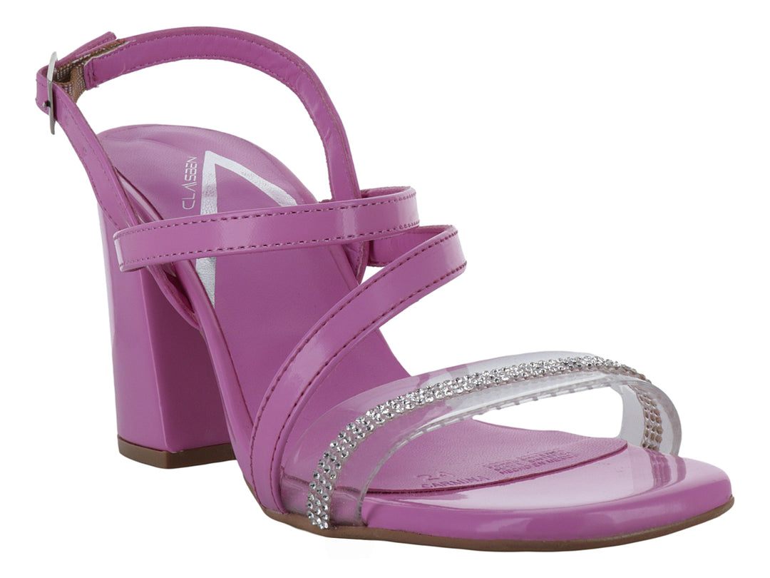 Sandalias Clasben Rosa con Tacón Bloque y Cristales