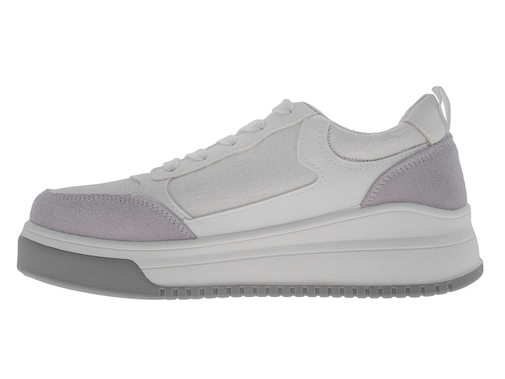 Tenis deportivos ATOK en colores blanco y gris con suela gruesa y detalles en tela y sintético.