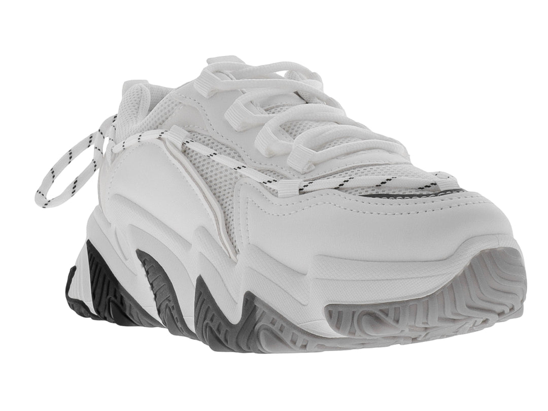 Tenis deportivos ATOK color blanco con suela robusta en tonos gris y blanco.